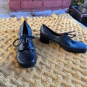 Naturalizer Black Leather Oxfords Lace Up Heel Shoes Chunky Goth Punk Retro 8.5